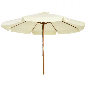 Outsunny Umbrela de Gradina cu Inaltimea Reglabila cu Baldachin Dublu, Umbrela pentru Exterior cu 8 Stinghii din Lemn de Bambus si Poliester, Ø325x250