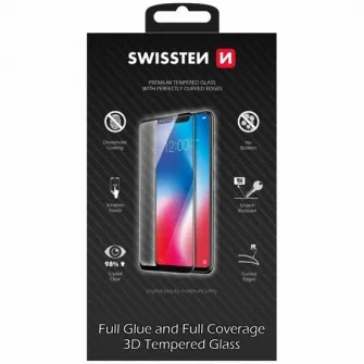 Folie de protectie din sticla SWISSTEN, 3D FULL GLUE pentru APPLE IPHONE 14 PRO, Negru