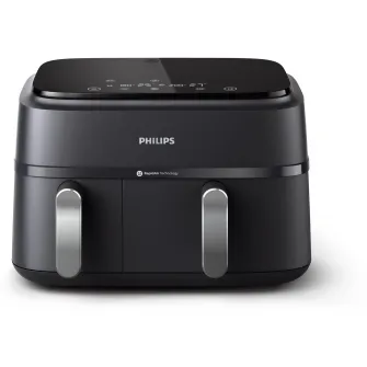 Friteuza dubla fara ulei Philips Airfryer Seria 3000 NA351/00, tehnologia Rapid Air, 2 recipiente de 2 dimensiuni, afisaj digital, 8 presetari, capacitate 9 litri, cronometru, compatibila cu HomeID