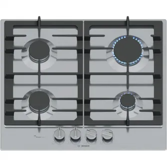 Plita incorporabila Bosch PCP6A5I90, Gaz, 4 arazatoare, Flame select, Gratar fonta, 60 cm, Inox