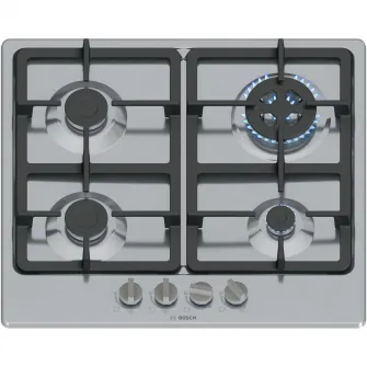 Plita incorporabila Bosch PGH6B5K90, Gaz, 4 arazatoare, Gratar fonta, Arzator Wok, 60 cm, Inox