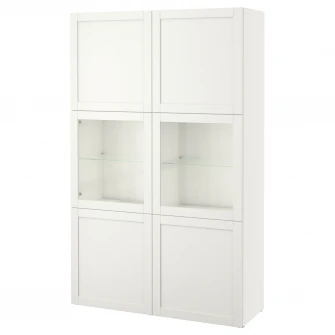 IKEA BESTÅ Ansamblu depozitare cu usi sticla, alb Hanviken/Sindvik stc a tr, 120x42x193 cm