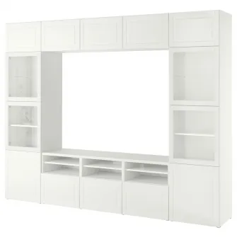 IKEA BESTÅ Ansamblu depozitare TV/usi sticla, alb Smeviken/Ostvik stc a tr, 300x42x231 cm