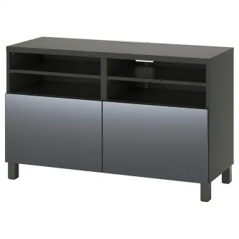 IKEA BESTÅ Comoda TV+usi, gri inchis/Riksviken/Stubbarp aspect cositor mat inchis, 120x42x74 cm