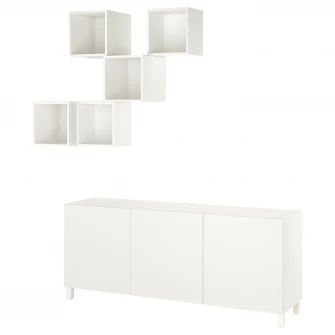 IKEA BESTÅ / EKET Ansamblu depozitare/TV, alb/Lappviken/Stubbarp, 180x42x220 cm