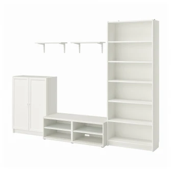 IKEA BILLY / BESTÅ Ansamblu depozitare TV, alb, 280x40x202 cm