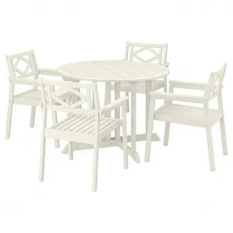 IKEA BONDHOLMEN Masa+4 scaune cu brate, exterior, alb/bej