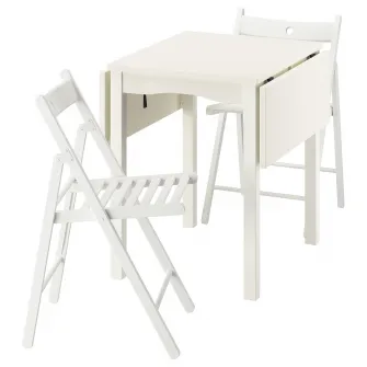 IKEA HAUGA / FRÖSVI Masa + 2 scaune pliante, alb/alb, 55/82/109x74 cm
