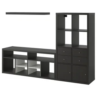 IKEA KALLAX / LACK Ansamblu depozitare TV, negru-maro, 224x39x147 cm