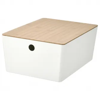 IKEA KUGGIS Cutie cu capac, alb/bambus, 26x35x15 cm