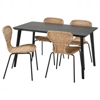 IKEA LISABO / ÄLVSTA Masa + 4 scaune, negru/ratan negru, 140x78 cm