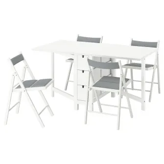 IKEA NORDEN / FRÖSVI Masa + 4 scaune, alb/Knisa gri, 26/89/152 cm