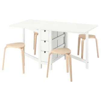 IKEA NORDEN / KYRRE Masa+4 taburete, alb/mesteacan, 26/89/152 cm
