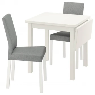 IKEA NORDVIKEN / KÄTTIL Masa + 2 scaune, alb/Knisa gri, 74/104 cm