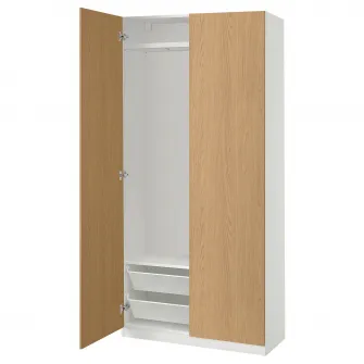 IKEA PAX / STORKLINTA Combinatie dulap, alb/aspect stejar, 100x38x201 cm