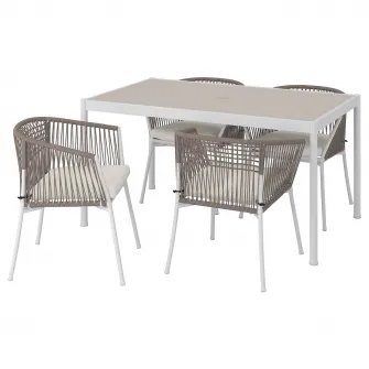 IKEA SEGERÖN Masa+4scaune+brate, exterior alb/bej/Frösön/Duvholmen bej, 147 cm