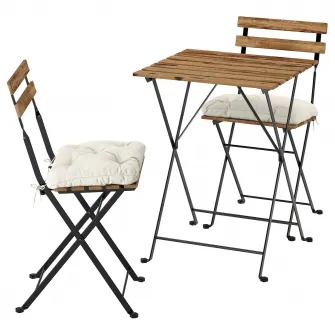 IKEA TÄRNÖ Masa+2 scaune exterior, negru/maro deschis vopsit pliabil/pliabil Kuddarna gri deschis-bej, 55x54 cm