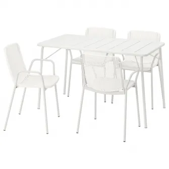 IKEA TORPARÖ Masa+4 scaune cu brate, exterior, pliabil alb/alb, 130x74 cm