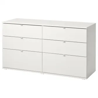 IKEA VIHALS Comoda 6 sertare, alb/functie ancorare/deblocare, 140x47x75 cm