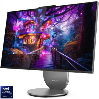 Sistem All-in-One Lenovo Yoga AIO 27IAH10 cu procesor Intel Core Ultra 7 255H pana la 5.1GHz, 27'', QHD, IPS, 120Hz, 16GB LPDDR5x, 1TB SSD, Intel Arc Graphics, No OS, Luna Grey, 3Y Premium Care