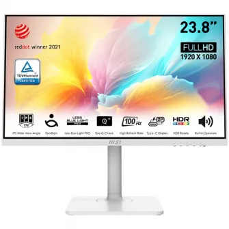 Monitor MSI Modern MD2412PW, IPS, 23.8 inch, Full HD, 1920 x 1080, HDMI, Boxe, Pivot, 100 Hz, 1ms (MPRT) / 4ms (GTG), Alb