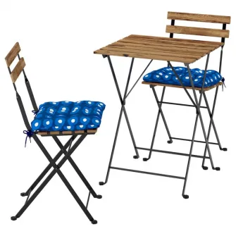 IKEA TÄRNÖ Masa+2 scaune exterior, pliabil negru/maro deschis vopsit/pliabil Klösan albastru inchis, 55x54 cm