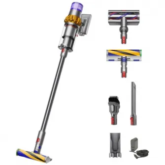 Aspirator vertical Dyson V15 Detect Absolute 2023 cu iluminare , 660 W, ecran LCD, 0.77l, autonomie 60 min, galben/nichel