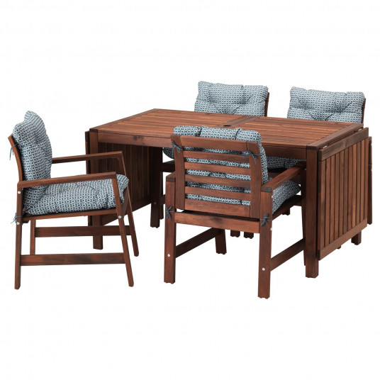 Ikea Applaro Masa 4 Scaune Cu Brate Exterior Vopsit Maro Ytteron Albastru