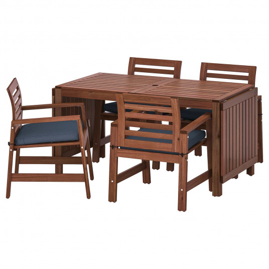 Ikea Applaro Masa 4 Scaune Cu Brate Exterior Vopsit Maro Froson Duvholmen Albastru