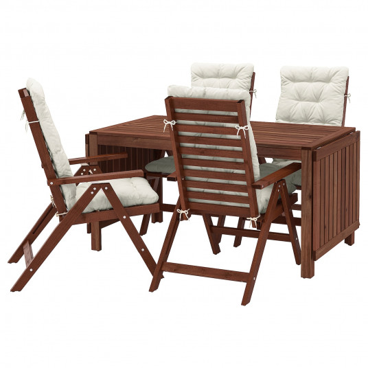 Ikea Applaro Masa 4 Scaune Pliante Exterior Vopsit Maro Kuddarna Bej