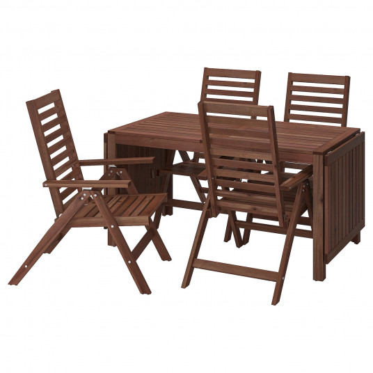 Ikea Applaro Masa 4 Scaune Pliante Exterior Vopsit Maro