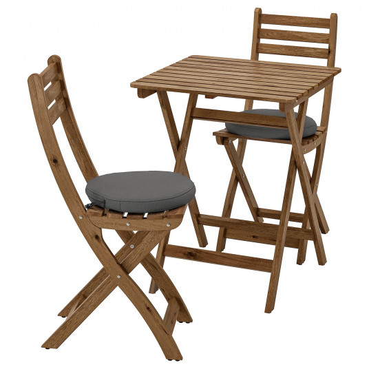 Ikea Askholmen Masa Cu 2 Scaune Pliante Exterior Vopsit Gri Maro