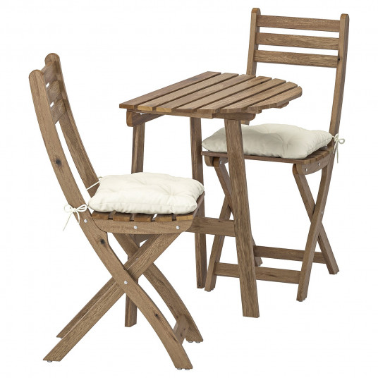 Ikea Askholmen Masa Perete 2 Scaune Exterior Vopsit Gri Maro Kuddarna Bej