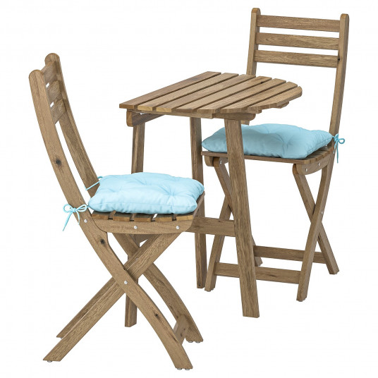 Ikea Askholmen Masa Perete 2 Scaune Exterior Vopsit Gri Maro Kuddarna Albastru Bleu