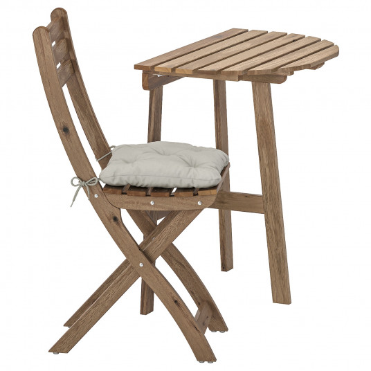 Ikea Askholmen Masa Perete Scaun Pliant Exterior Vopsit Gri Maro