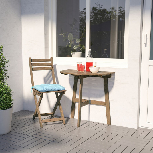 Ikea Askholmen Masa Perete Scaun Pliant Exterior Vopsit Gri Maro Kuddarna Albastru Bleu