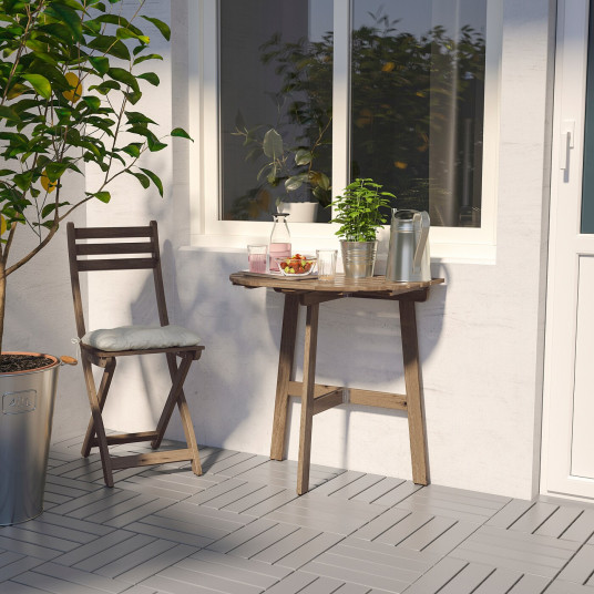 Ikea Askholmen Masa Perete Scaun Pliant Exterior Vopsit Gri Maro Kuddarna Bej