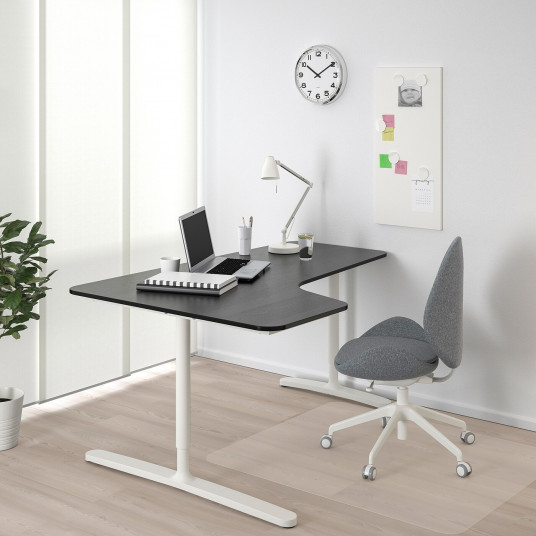 Ikea Bekant Birou Colt Stanga Furnir Frasin Vopsit Negru Alb 160x110 Cm