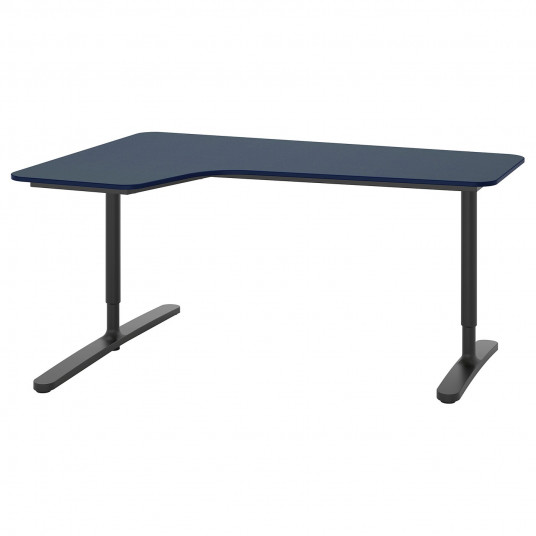 Ikea Bekant Birou Colt Stanga Linoleum Albastru Negru 160x110 Cm