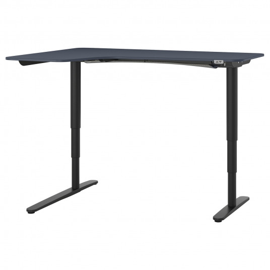 Ikea Bekant Birou Colt Stanga Linoleum Albastru Negru 160x110 Cm