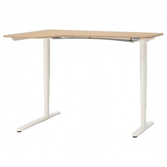 Ikea Bekant Birou Colt Stanga Furnir Stejar Alb Alb 160x110 Cm