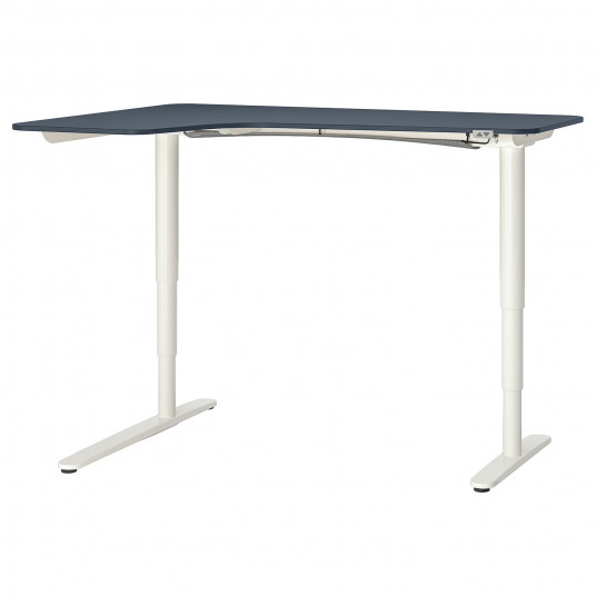 Ikea Bekant Birou Colt Stanga Linoleum Albastru Alb