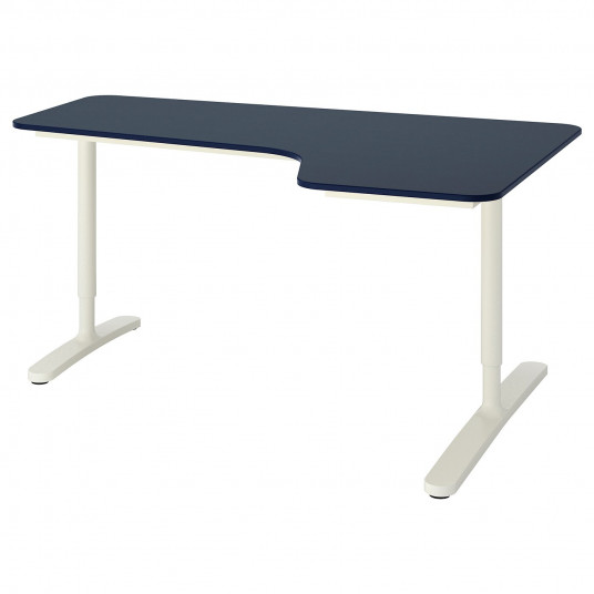 Ikea Bekant Birou Colt Dreapta Linoleum Albastru Alb 160x110 Cm