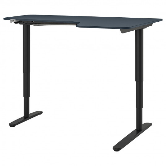 Ikea Bekant Birou Colt Dreapta Linoleum Albastru Negru 160x110 Cm