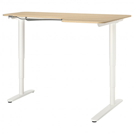 Ikea Bekant Birou Colt Dreapta Furnir Stejar Alb Alb 160x110 Cm