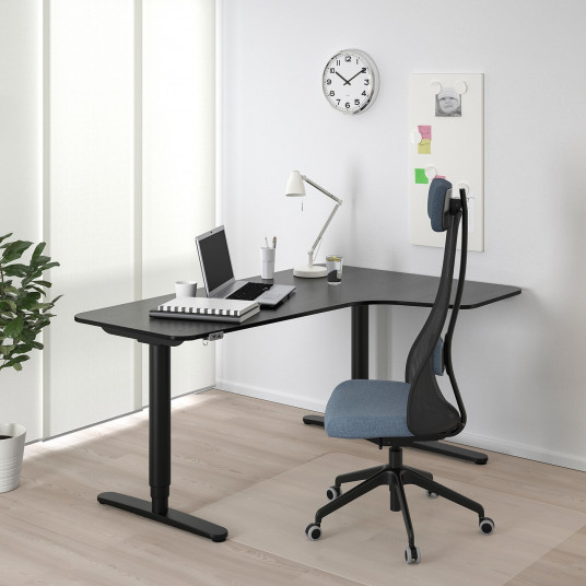 Ikea Bekant Birou Colt Dreapta Furnir Frasin Vopsit Negru Negru 160x110 Cm