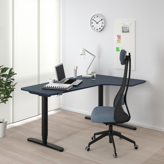Ikea Bekant Birou Colt Dreapta Linoleum Albastru Negru 160x110 Cm
