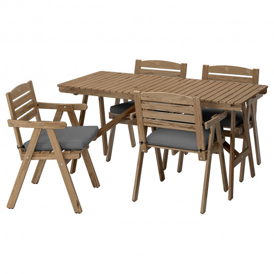 Ikea Falholmen Masa 4 Scaune Cu Brate Exterior Gri Maro Maro Deschis Vopsit Froson Duvholmen