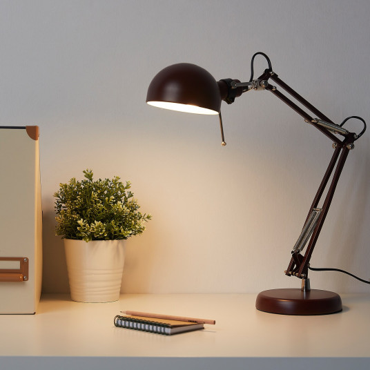 ikea forsa nastolnaya lampa temno krasnaya