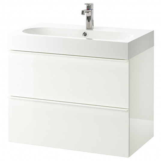 Ikea Godmorgon Braviken Masca Lavoar Cu 2 Sertare Lucios Alb